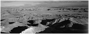 Painted Desert scenery. Petrified Forest National Park (Panoramic black and white)