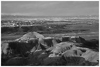 Multi-hued badlands of  Painted desert seen from Chinde Point. Petrified Forest National Park ( black and white)