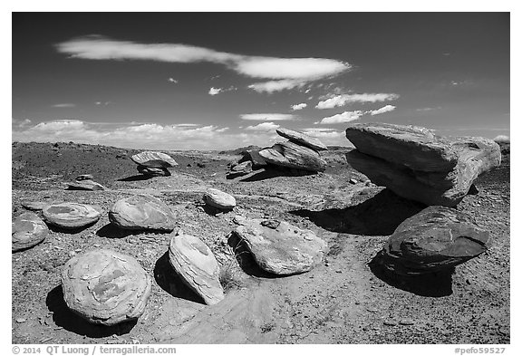 Concretion rocks, Painted Desert. Petrified Forest National Park (black and white)