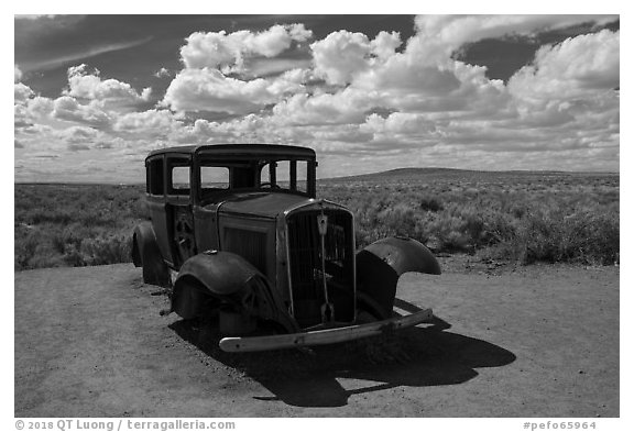 1932 Studebaker on historic Route 66. Petrified Forest National Park (black and white)