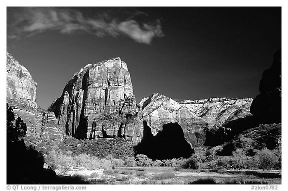 Angels Landing from Zion Canyon. Zion National Park (black and white)