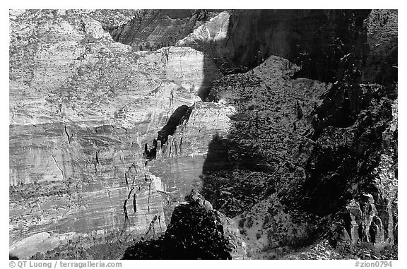 Cliffs near Hidden Canyon from above, late winter afternoon. Zion National Park (black and white)