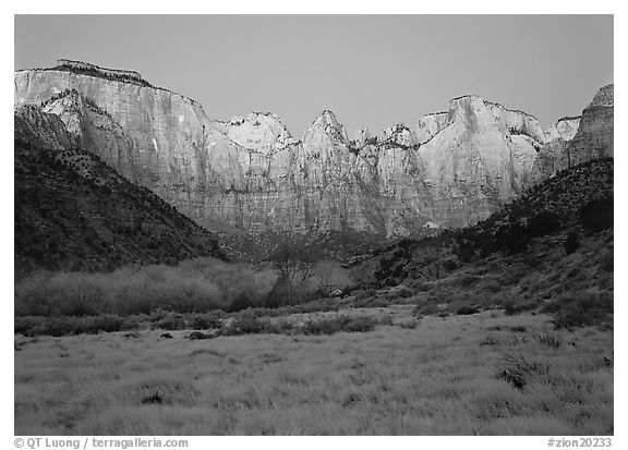 West temple view, sunrise. Zion National Park (black and white)