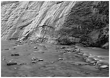 Mystery falls flowing into the Virgin River, the Narrows. Zion National Park ( black and white)