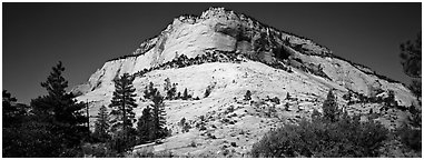 Sandstone bluff, Zion Plateau. Zion National Park (Panoramic black and white)
