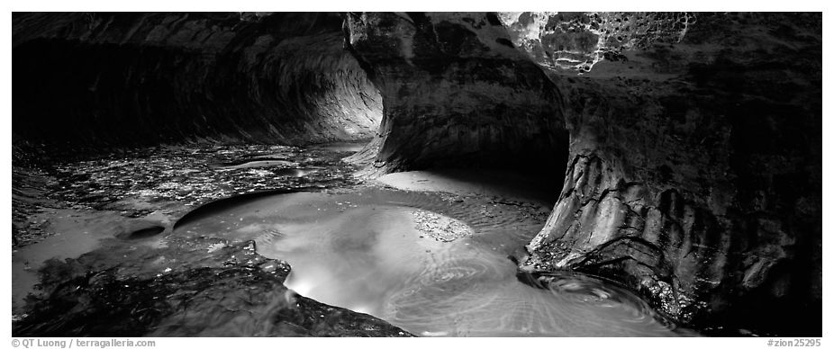 North Creek flowing in the Subway in the fall. Zion National Park (black and white)