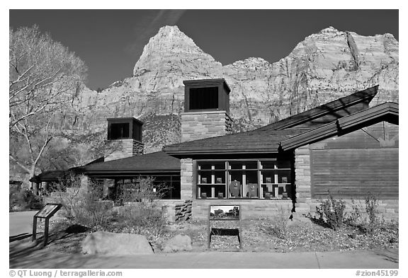 Zion Visitor Center. Zion National Park (black and white)