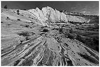 Pink sandstone swirls and white cliff. Zion National Park ( black and white)
