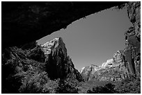 Canyon seen from Weeping Rock alcove. Zion National Park ( black and white)
