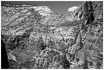 Distant hikers on Hidden Canyon trail. Zion National Park ( black and white)