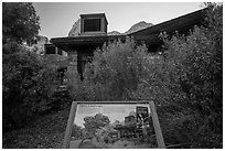 Visitor Center, Native Landscape interpretive sign. Zion National Park ( black and white)
