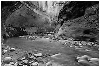 Virgin River and glowing alcove. Zion National Park ( black and white)