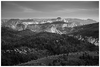 View over forests and canyons from Lava Point. Zion National Park ( black and white)