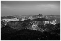 Forested plateaus and canyons at sunset from Lava Point. Zion National Park ( black and white)