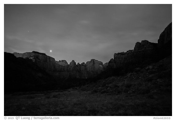 Towers of the Virgin at night. Zion National Park (black and white)