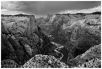 Approaching storm over Zion Canyon from East Rim. Zion National Park ( black and white)