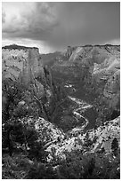 Zion Canyon from above under storm light. Zion National Park ( black and white)