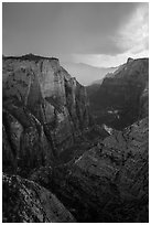 Dark storm clouds over Zion Canyon. Zion National Park ( black and white)