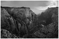 Zion Canyon during afternoon thunderstorm. Zion National Park ( black and white)