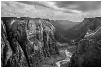 Multi-colored cliffs of Zion Canyon from Observation Point. Zion National Park ( black and white)