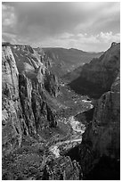 Zion Canyon from above. Zion National Park ( black and white)