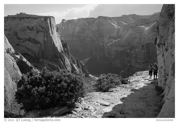 Hikers on East Rim trail. Zion National Park (black and white)