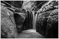 Waterfall, Orderville Canyon. Zion National Park ( black and white)