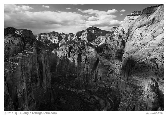 North end of Zion Canyon from Angels Landing. Zion National Park (black and white)