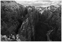 Hikers on Angels Landing Trail. Zion National Park ( black and white)