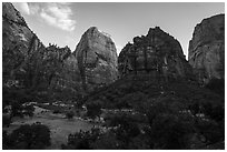 Great White Throne and Organ at sunset. Zion National Park ( black and white)