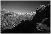 Shadow and canyon from Canyon Overlook. Zion National Park ( black and white)