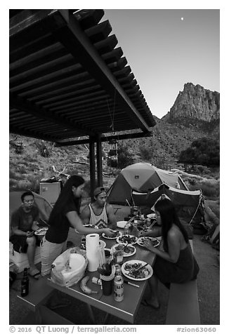 Gourmet dinner at Watchman Campground. Zion National Park (black and white)