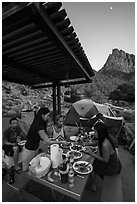Gourmet dinner at Watchman Campground. Zion National Park ( black and white)