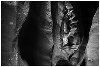 Tight slot canyon, Upper Left Fork (Das Boot). Zion National Park ( black and white)