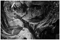 Tight channel in canyon, Left Fork. Zion National Park ( black and white)
