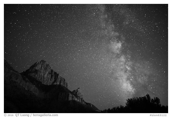 Milky Way and Watchman. Zion National Park (black and white)