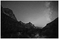 Virgin River, Watchman, and Milky Way. Zion National Park ( black and white)