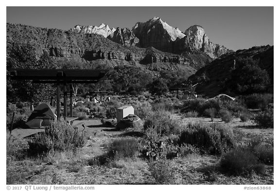 Watchman Campground. Zion National Park (black and white)