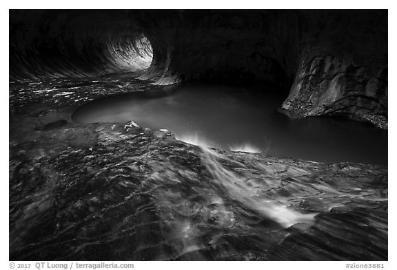 Clear stream flowing, the Subway. Zion National Park (black and white)
