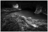 Clear stream flowing, the Subway. Zion National Park ( black and white)
