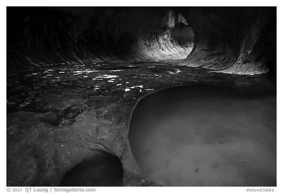 Clear pool, the Subway. Zion National Park (black and white)