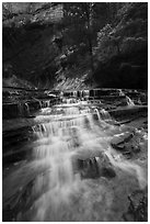 Cascades gushing over colorful terraces. Zion National Park ( black and white)