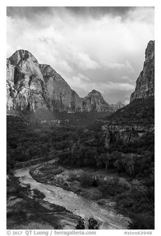 Virgin River and Zion Canyon. Zion National Park (black and white)