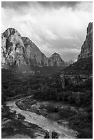 Virgin River and Zion Canyon. Zion National Park ( black and white)