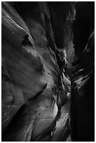 Flash-flood Sculptured slot canyon walls, Pine Creek Canyon. Zion National Park ( black and white)