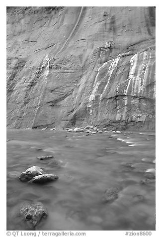 Mystery Falls, the Narrows. Zion National Park (black and white)