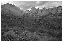 Panoramic view of Kolob Canyons at sunset. Zion National Park ( black and white)
