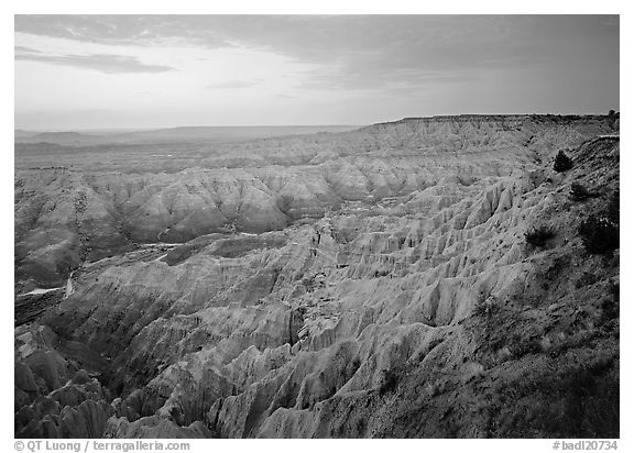 The Stronghold table, southern unit, dawn. Badlands National Park (black and white)