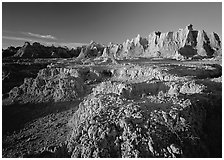 Erosion formations, Cedar Pass, sunrise. Badlands National Park ( black and white)