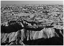 Badlands and prairie seen from above. Badlands National Park ( black and white)
